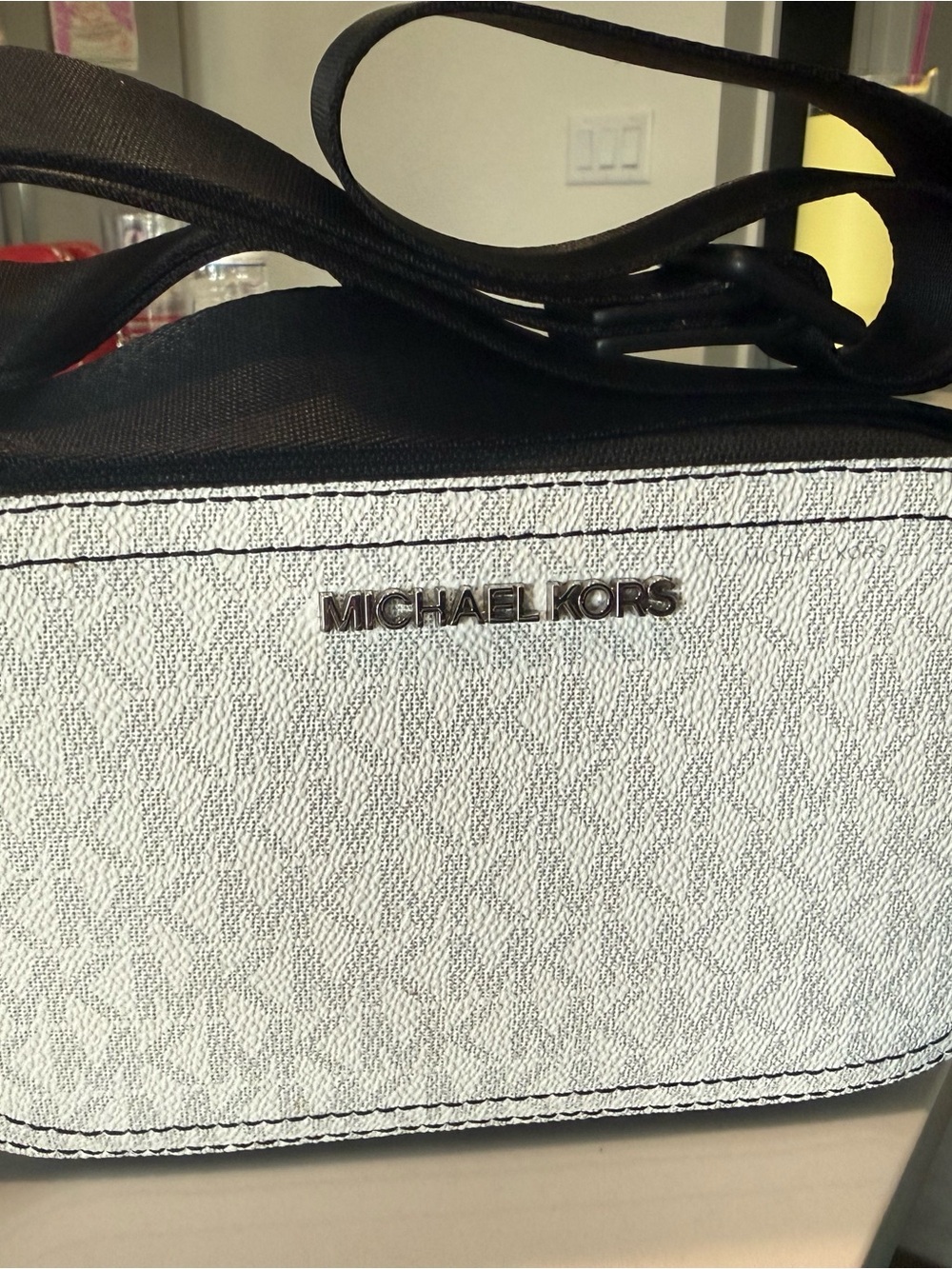 Michael Kors White and Black Logo Crossbody Bag